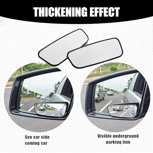 Miniatura 6 de 2 espejos retrovisores auxiliares para automóvil, 3.74 x 1.41 pulgadas, autoadhesivo, rectangular, doble curvatura, ajustable, espejo de punto