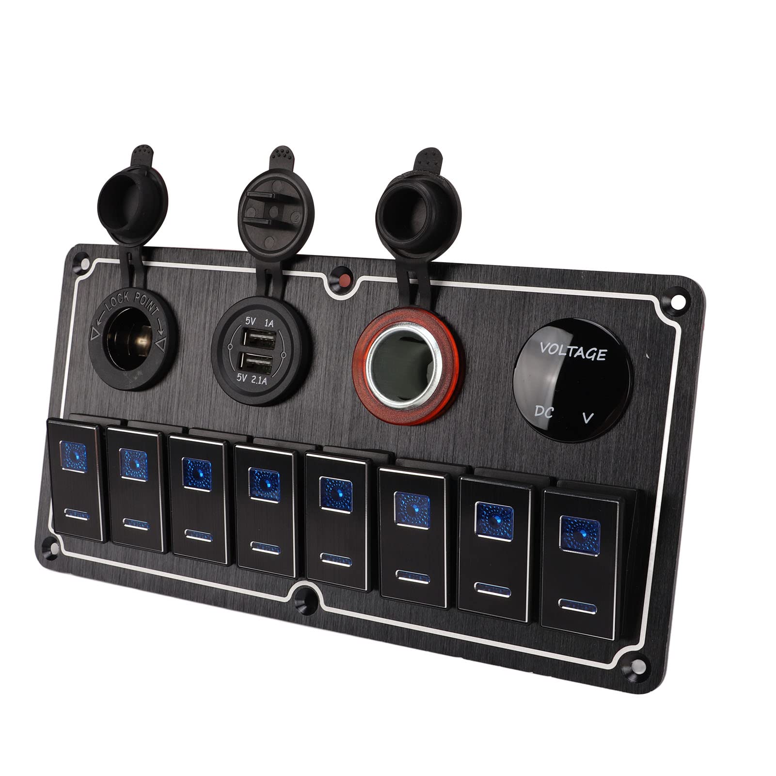 Pannello Interruttori a Bilanciere per Barche a 8 Gruppi Ottime Prestazioni di Dissipazione del Calore per LED Blu in Lega di Alluminio da 12 a 24 V per Imbarcazioni Marine