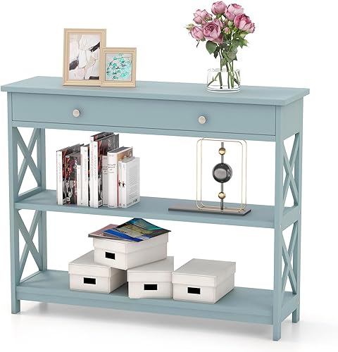 GOFLAME Mesa consola de 3 niveles, moderna mesa de sofá de madera con cajón grande y estante, mesa de entrada para sala de estar, pasillo (verde) disponible en Yaxa Colombia