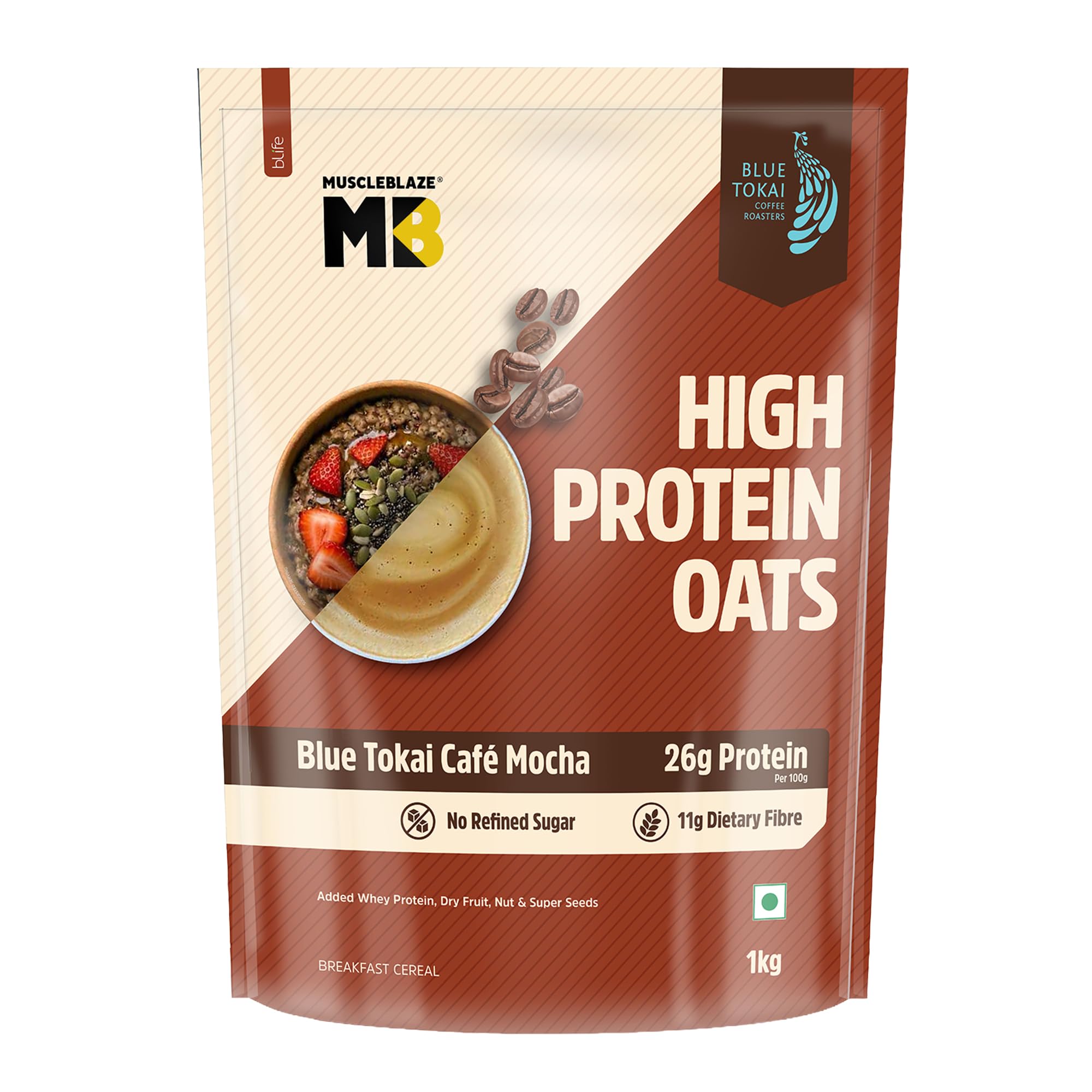 MuscleBlaze High Protein Oats (Blue Tokai Cafe Mocha, 1kg) | 26g Protein | Breakfast Cereals for Weight Management-image-19