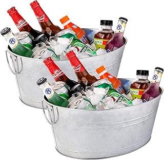 HOMKULA Ice Buckets for Parties - Galvanized Beverage Tub, Beer Buckets for Bars, Large Wine Ice Buckets, Drink Buckets, 2 Pack x 2.5 Gallons