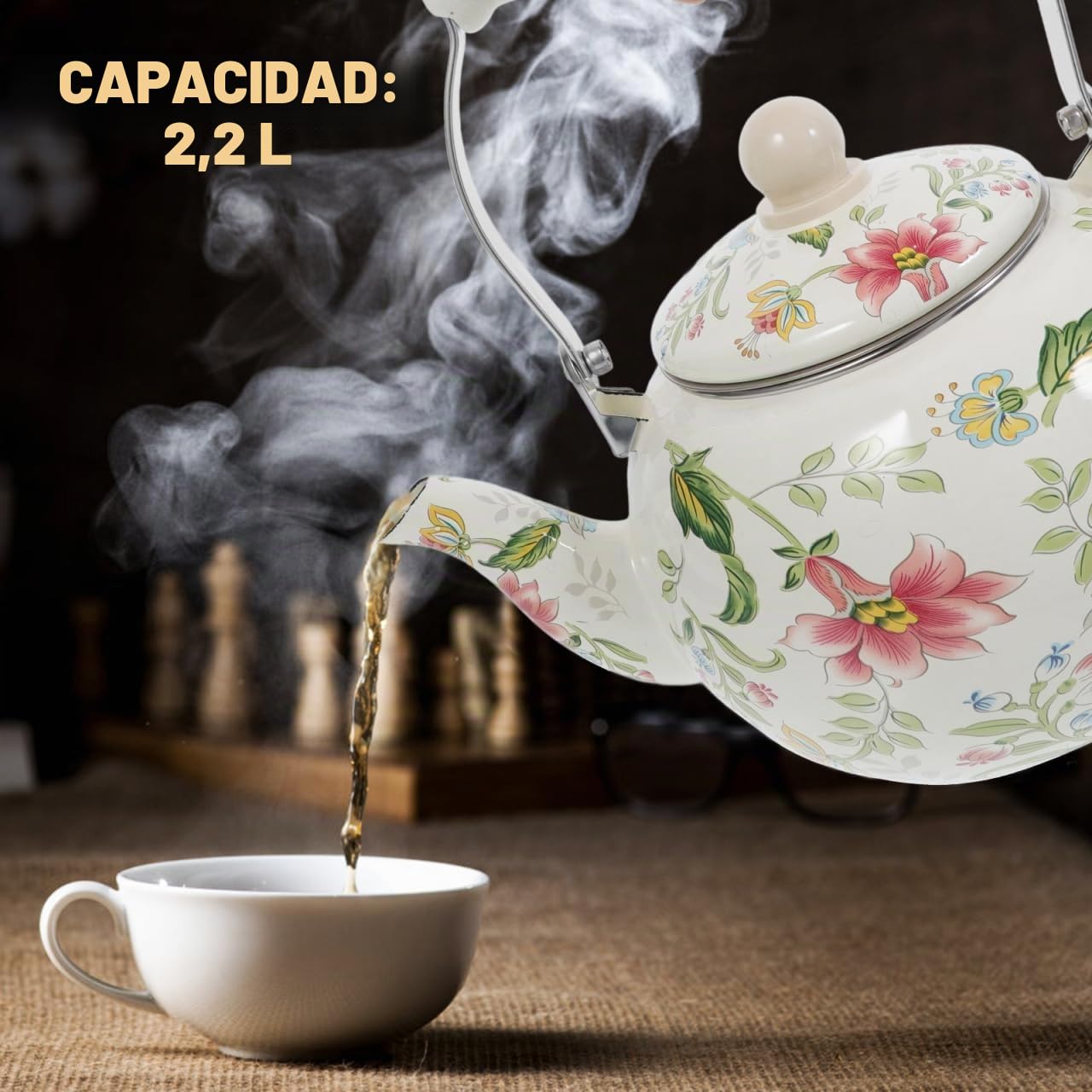 Angoily Cerámica Esmaltada Con Flores Tetera Con Colador Para La Cocina 2 L Tetera Esmaltada De Porcelana