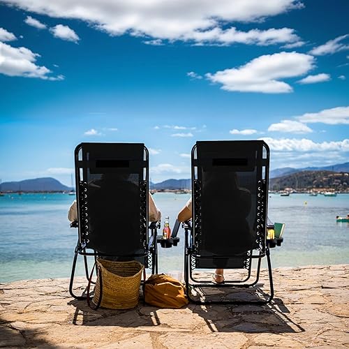 Miniatura 2 de Nestl Zero Gravity - Juego de 2 sillas de patio al aire libre con almohadas y bandejas portavasos, silla de campamento reclinable de malla de acero