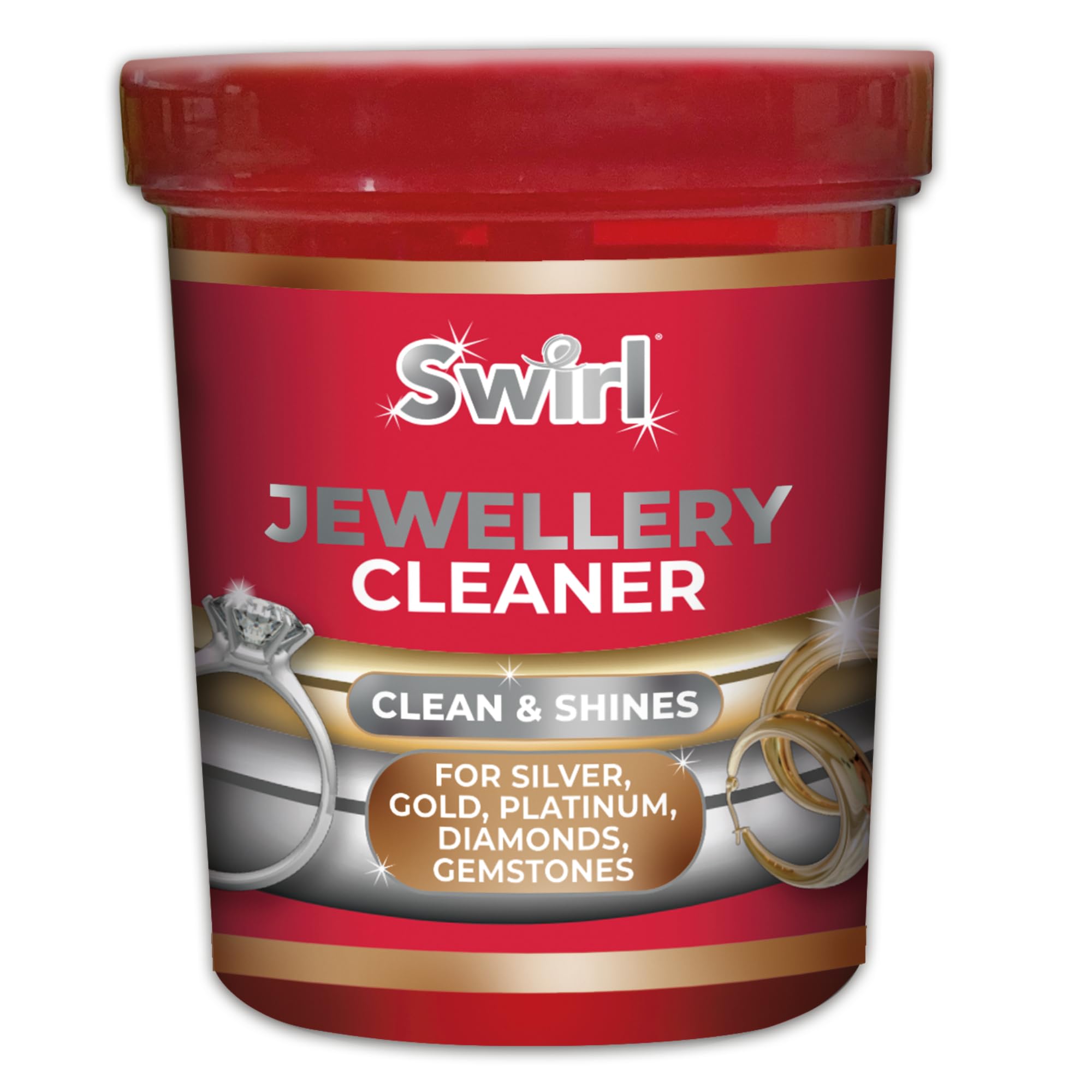 SwirlSwirl Liquid Jewellery Cleaner with Basket for Silver, Gold, Platinum, Gemstones & Diamonds | Clean and Shines (145ml)