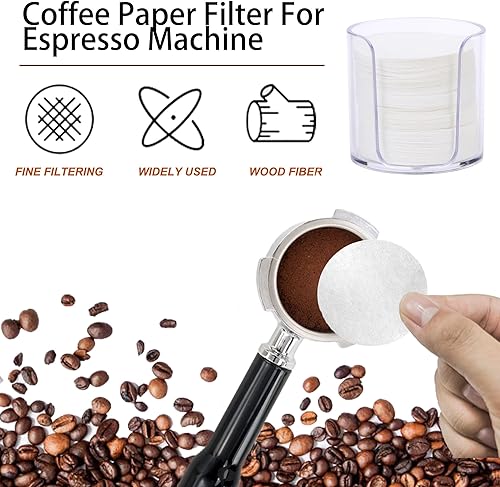 Miniatura 3 de Filtros de papel espresso de 2.008 in, 300 filtros de papel de disco espresso desechables y soporte de almacenamiento de filtro compatibles con