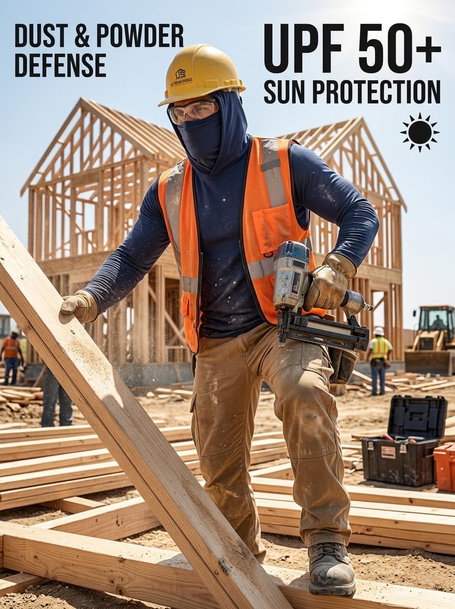 3-Pack Men's Sun Protection Hoodie with Face Mask - UPF 50+ Long Sleeve Work Shirts Quick Dry Outdoor Work