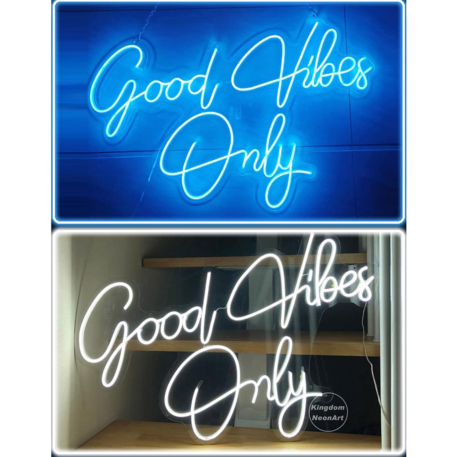 Blue Good Vibes Neon Light, Good Vibes parole insegna al neon, Led Neon Signs for Wall Decor, 7.9*15.9 Insegne luminose per soggiorno Sala giochi Office Cafe Negozio Club di gioco Supply