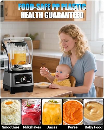 Miniatura 7 de Licuadora comercial mejorada 2025  SGS German Super Motor 2500W  Apto para lavavajillas  6 cuchillas japonesas, trituración rápida de hielo en 3