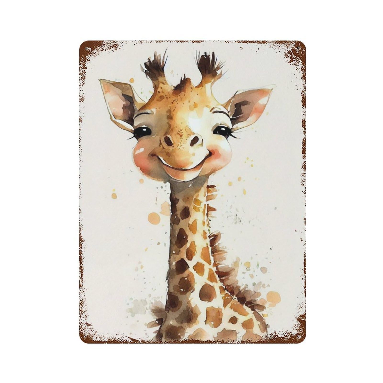 Giraffe Watercolor Decorative Tin Sign 15.7"x11.8", Old School Wall Decor for Garage, Pub Or Kitchen