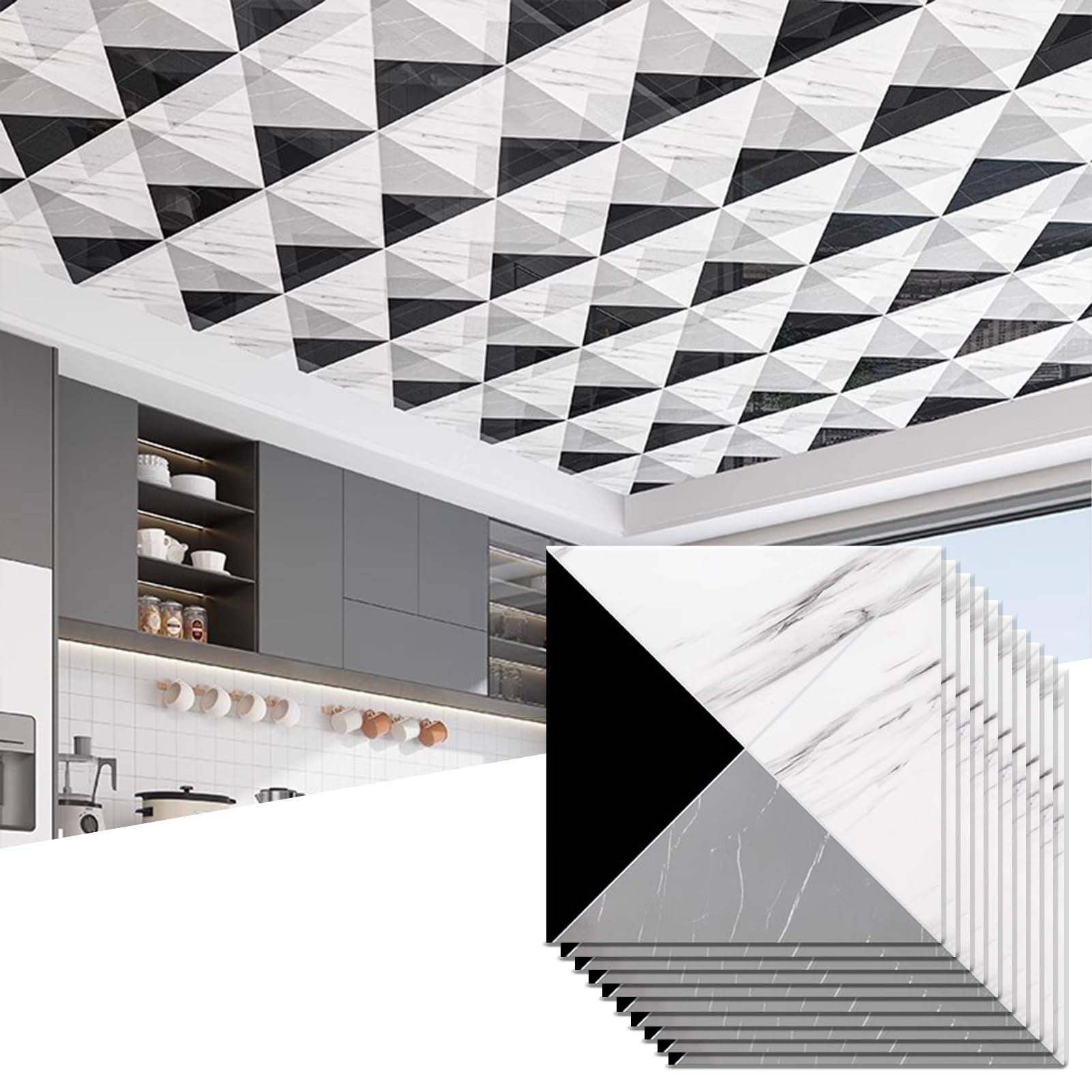 Azulejos de techo autoadhesivos modernos, paquete de 20 paneles decorativos para cocina, sala de estar y estudio, calcomanías lavables y elegantes para renovación del hogar