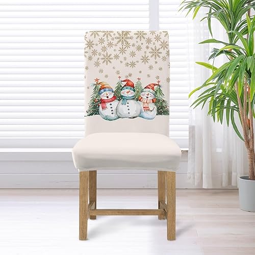 Miniatura 6 de Rnyleeg Juego de 2 fundas de silla de Navidad para sala de estar, sin brazos, copo de nieve, muñeco de nieve, fundas elásticas para sillas de