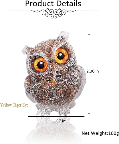 Miniatura 6 de Jovivi Estatua de búho de cristal de ojo de tigre de 2.5 pulgadas, resina tallada a mano, reiki, cristal curativo de bolsillo, piedra preciosa,