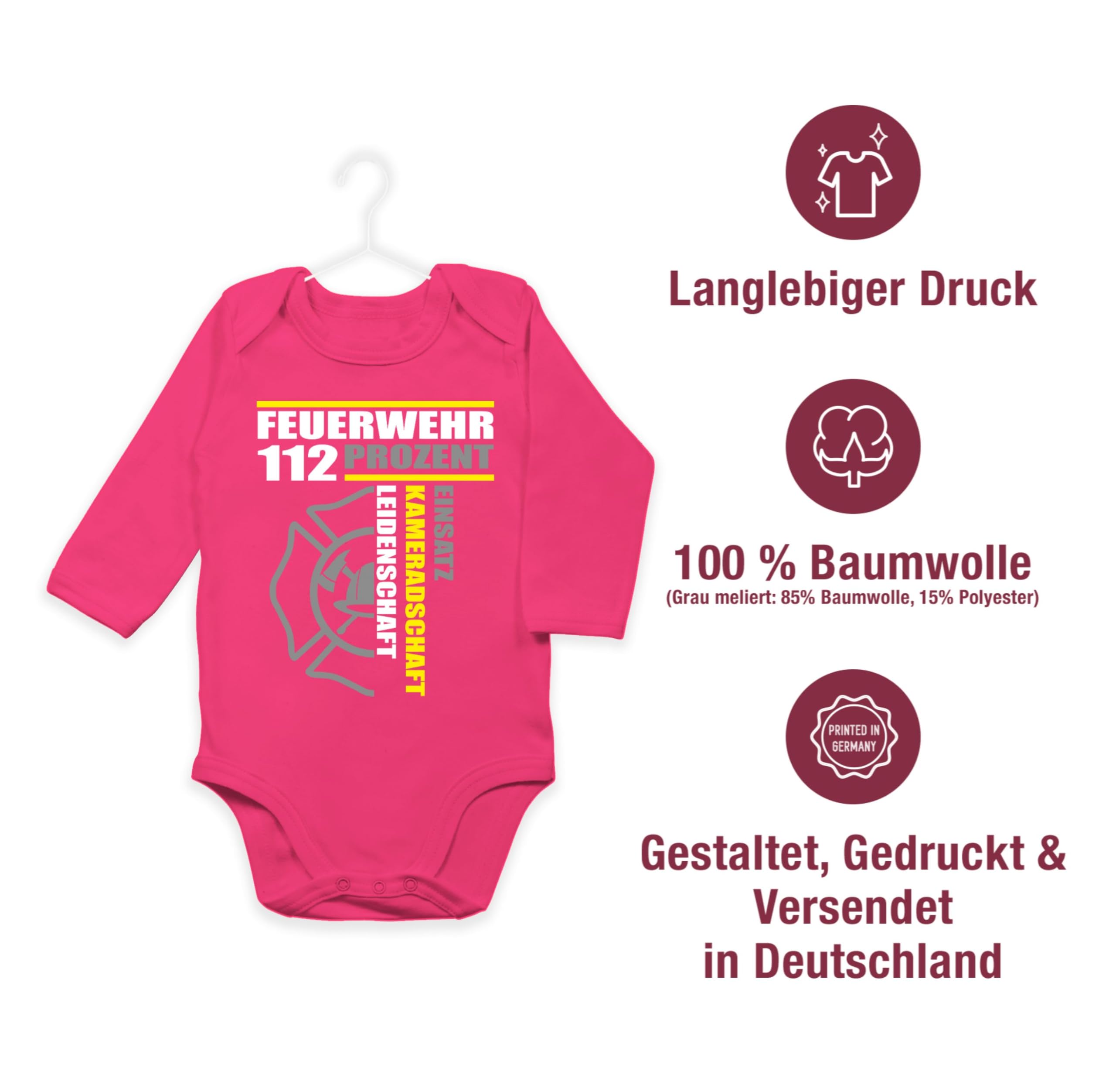 Shirtracer - Baby Body langarm Mädchen Junge - Feuerwehr 112 Prozent Einsatz Kameradschaft Leidenschaft I Freiwillige Feuerwehr Geschenk