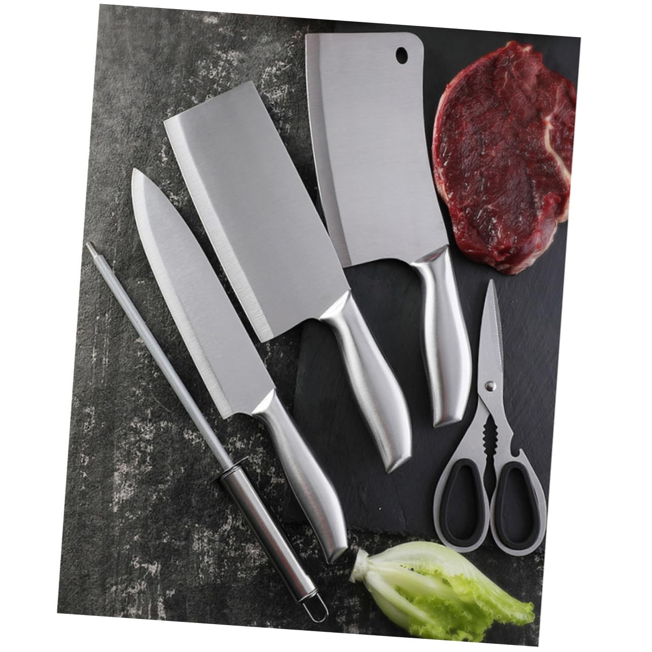 Cabilock Set Coltelli da Cucina Professionali 6 Pezzi in Acciaio Inox e Legno con Ceppo Resistente All'ossidazione e Spazio Salvaspazio per Uso Quotidiano