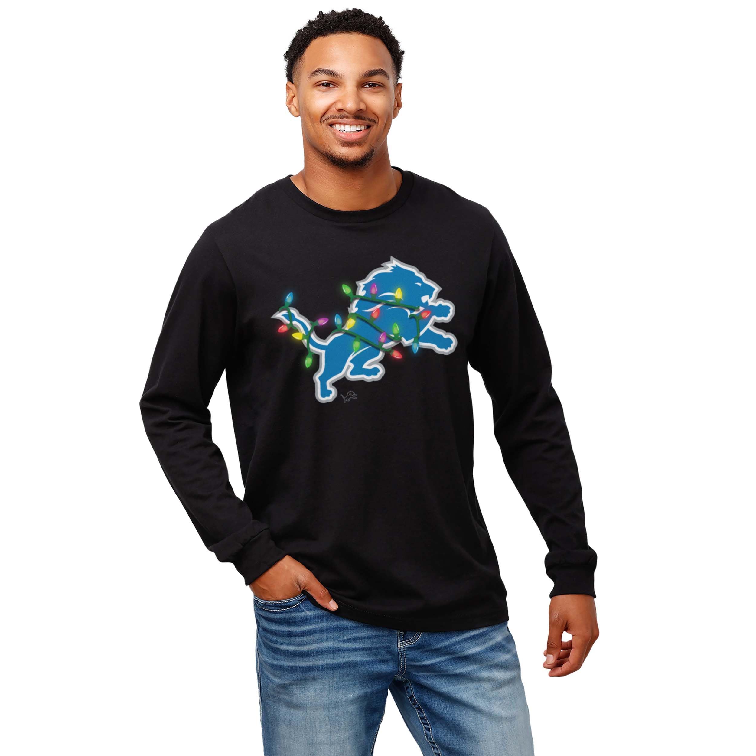 FOCO NFL Mens NFL Team Primary Logo Holiday Lights Long Sleeve T-Shirt