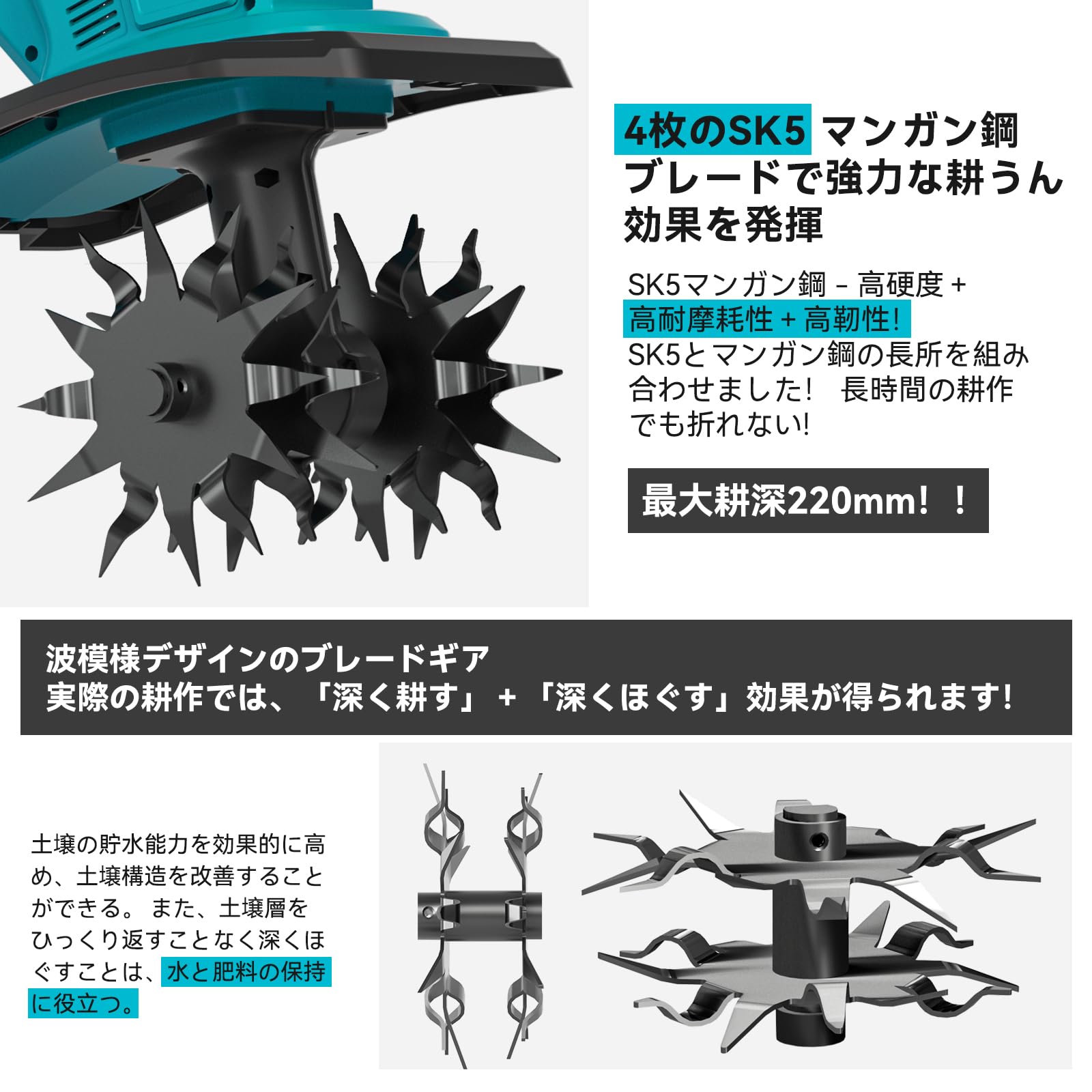 Amazon | 家庭用 電動耕運機 充電式 小型ミニ 快適省力の1台2役 