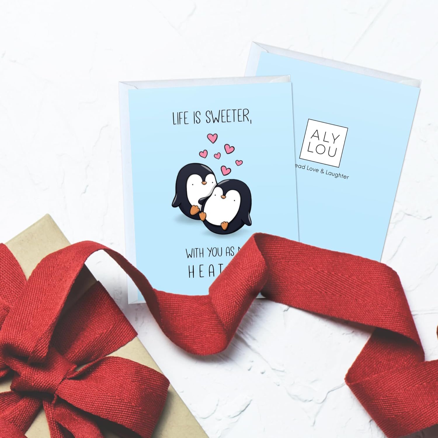 ALY LOU Anniversary Card for Boyfriend, Wife, Girlfriend, Husband - Cute Funny Birthday Card for Him Her - Punny Love Greeting Card Blank Inside (Life Is Sweeter With You As My Heater) - Image 3