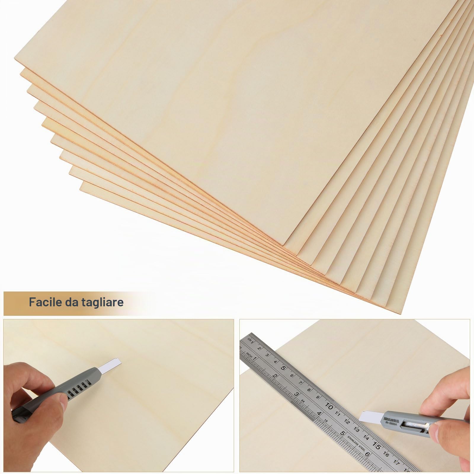Balsa Legno 24 Pezzi 300 x 200 x 2 mm - Tavolette Legno Balsa 2 mm - Pannelli Compensato A4 - Per Artigianato Fai Da Te, Modello