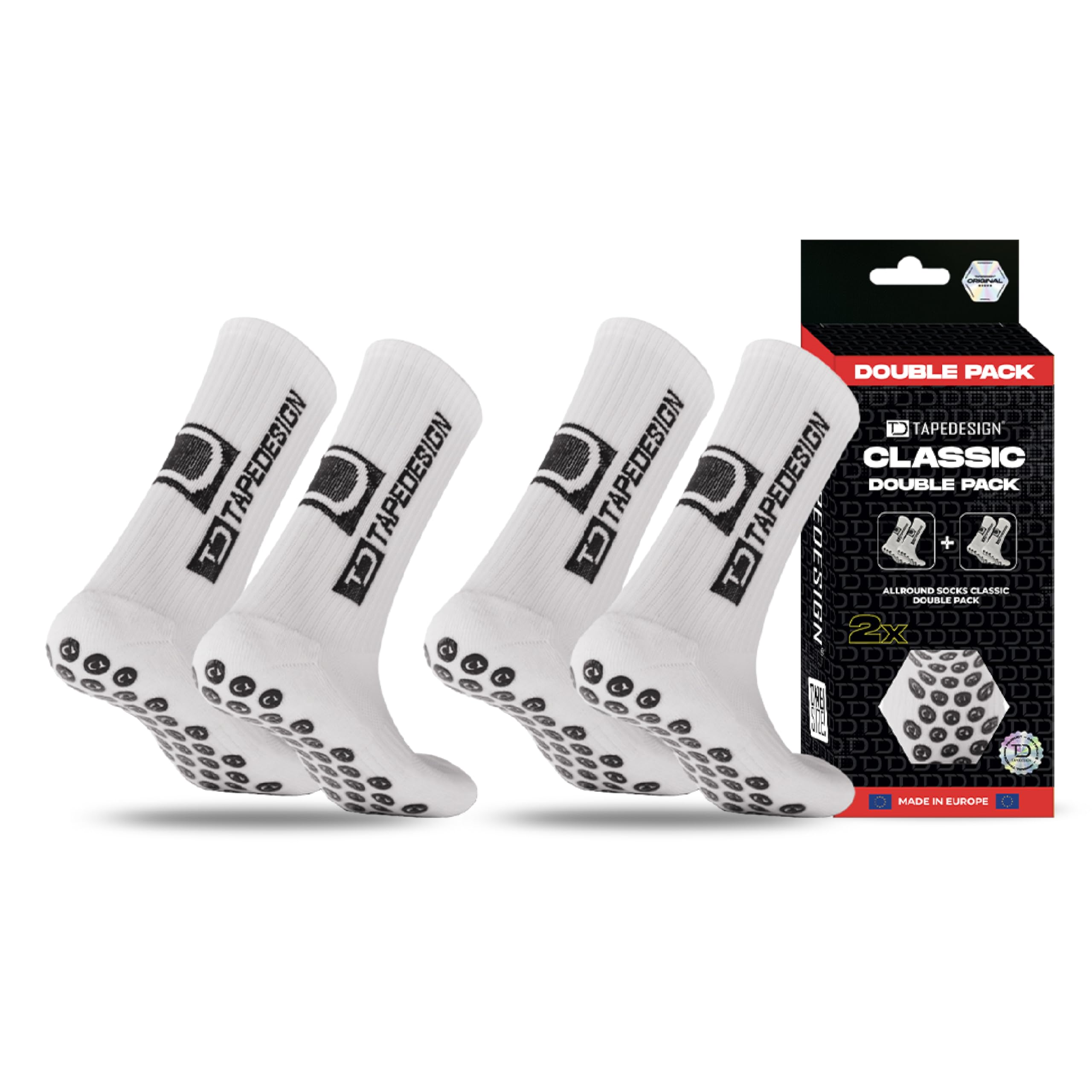 Tapedesign Classic Double Pack Grip Socks - 2 Pairs for Football & Sports - Non-Slip in Shoes - Maximum Grip for Training & Competition - Non-Slip Nubs - Football Socks for Men & Women-image-3