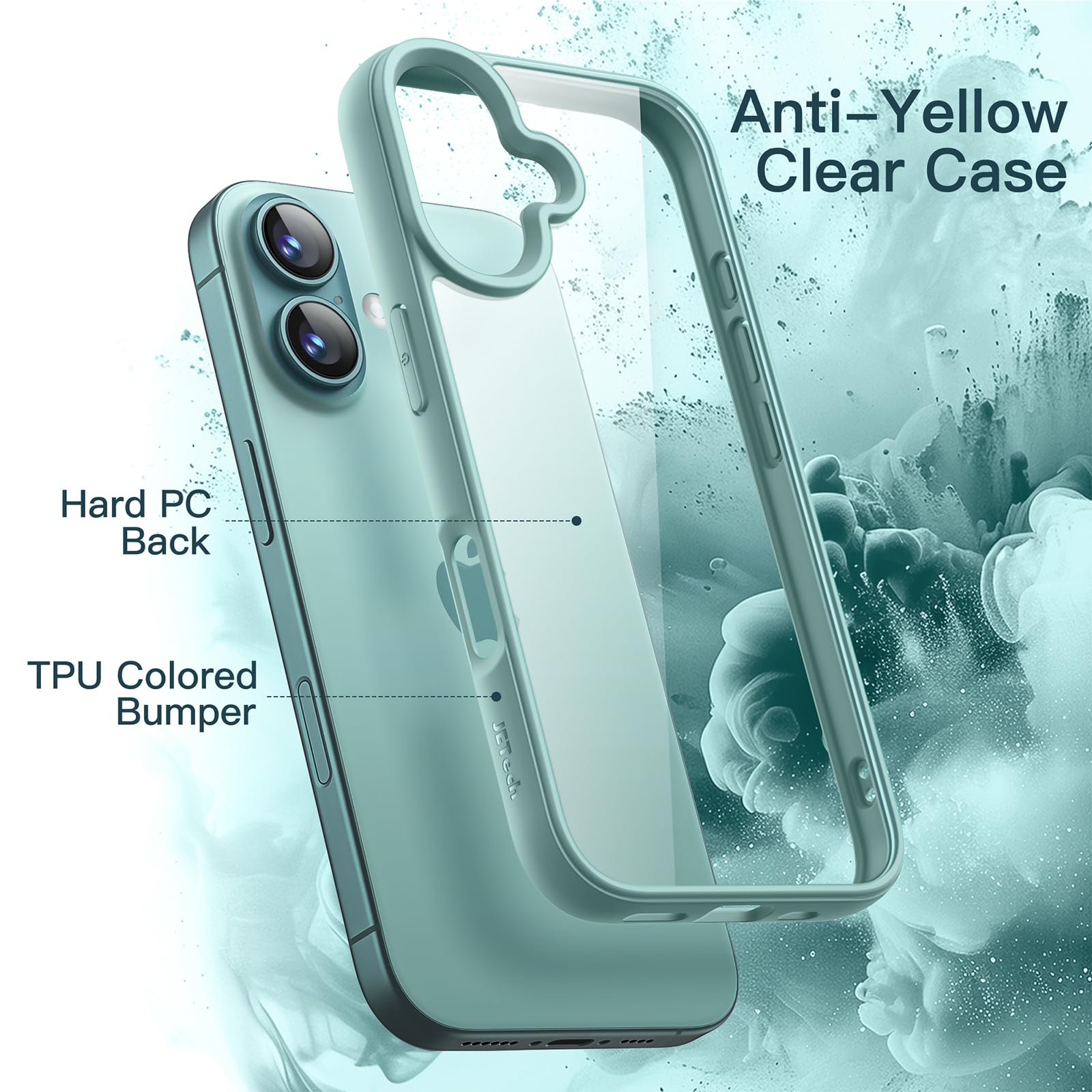JETech Case for iPhone 16 Plus 6.7-Inch, Shockproof Phone Bumper Cover, Solid Color Matte TPU Frame, Anti-Scratch Clear Back (Teal) - Image 3