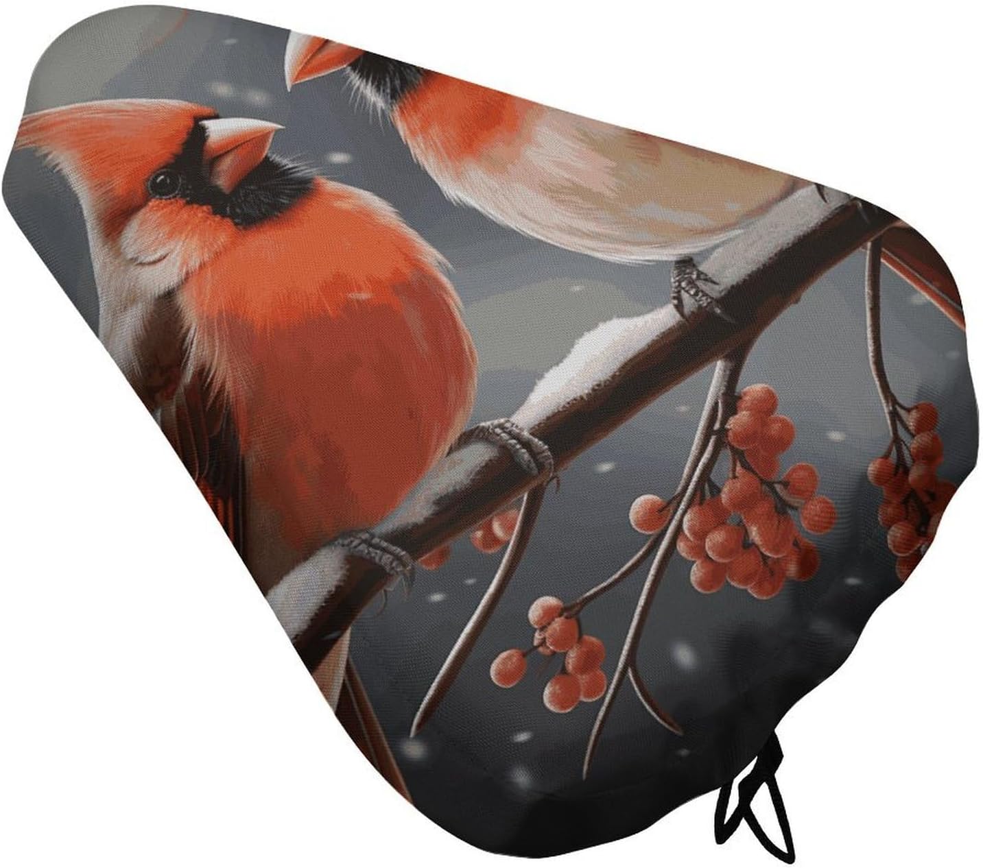 Waterproof Bike Seat Cover with Drawstring -Cute Cardinal Birds Universal Exercise Bike Seat Cushion for Men & Women, Comfortable Non-Slip Bicycle Saddle Cover for Road/Mountain Bikes