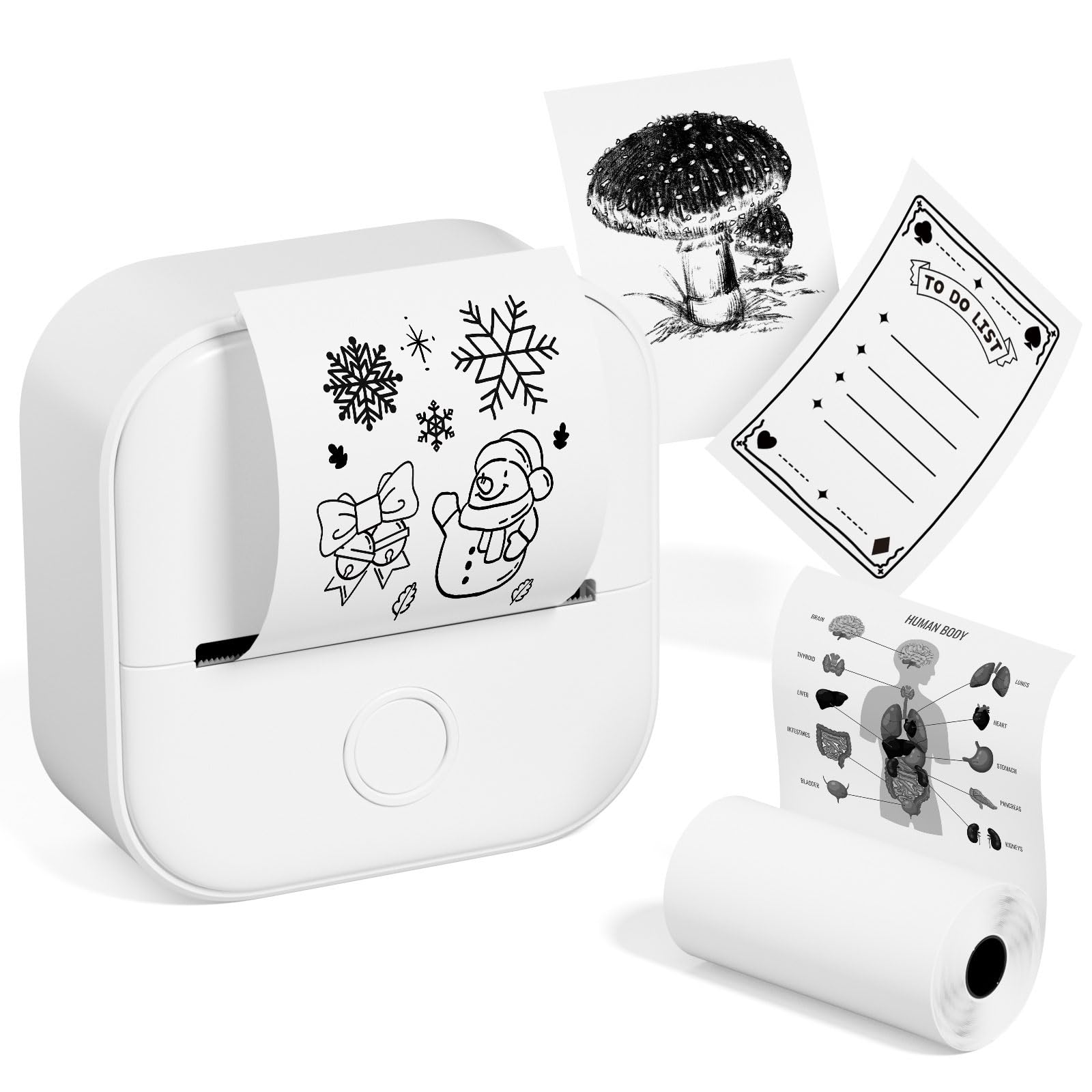 Memoqueen T02 Sticker Printer Bluetooth Thermal Mini Printer, Sticker Maker Machine Great for DIY Study Note Journal Memo Photo Work Plans Diaries, Compatible with iOS & Android, White