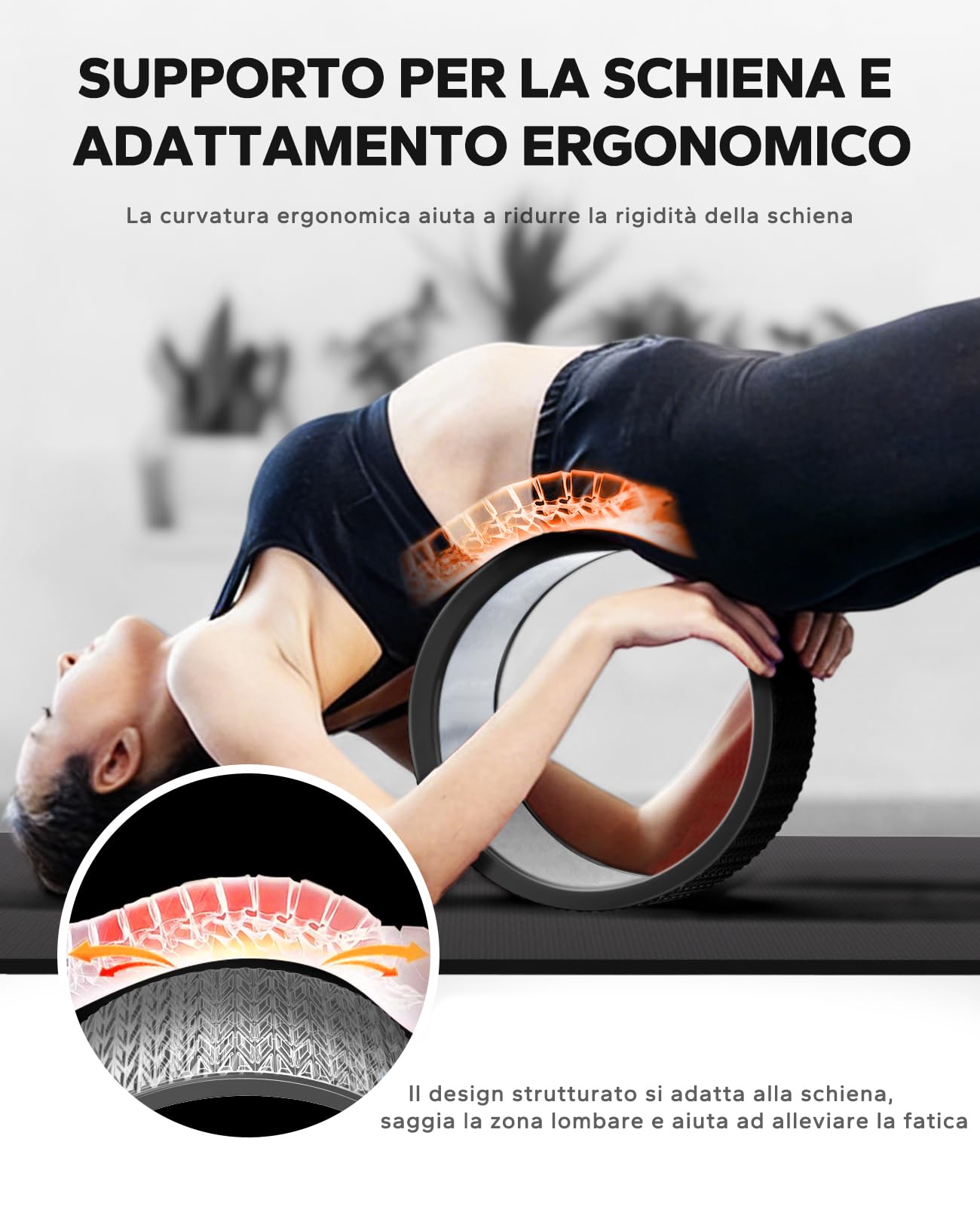 HAPBEAR Ruota da yoga Yoga Wheel 30cm PP Core – per Allineamento Colonna, Alleviamento Mal di Schiena, Rafforzamento Core, inclusa Palla Ginnica Anti-Scoppio da 66 cm + Pompa