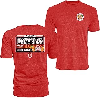 Blue 84 Men's NCAA Officially Licensed Ohio State Buckeyes National Champs 2024 Triblend T-Shirt Front/Back Red