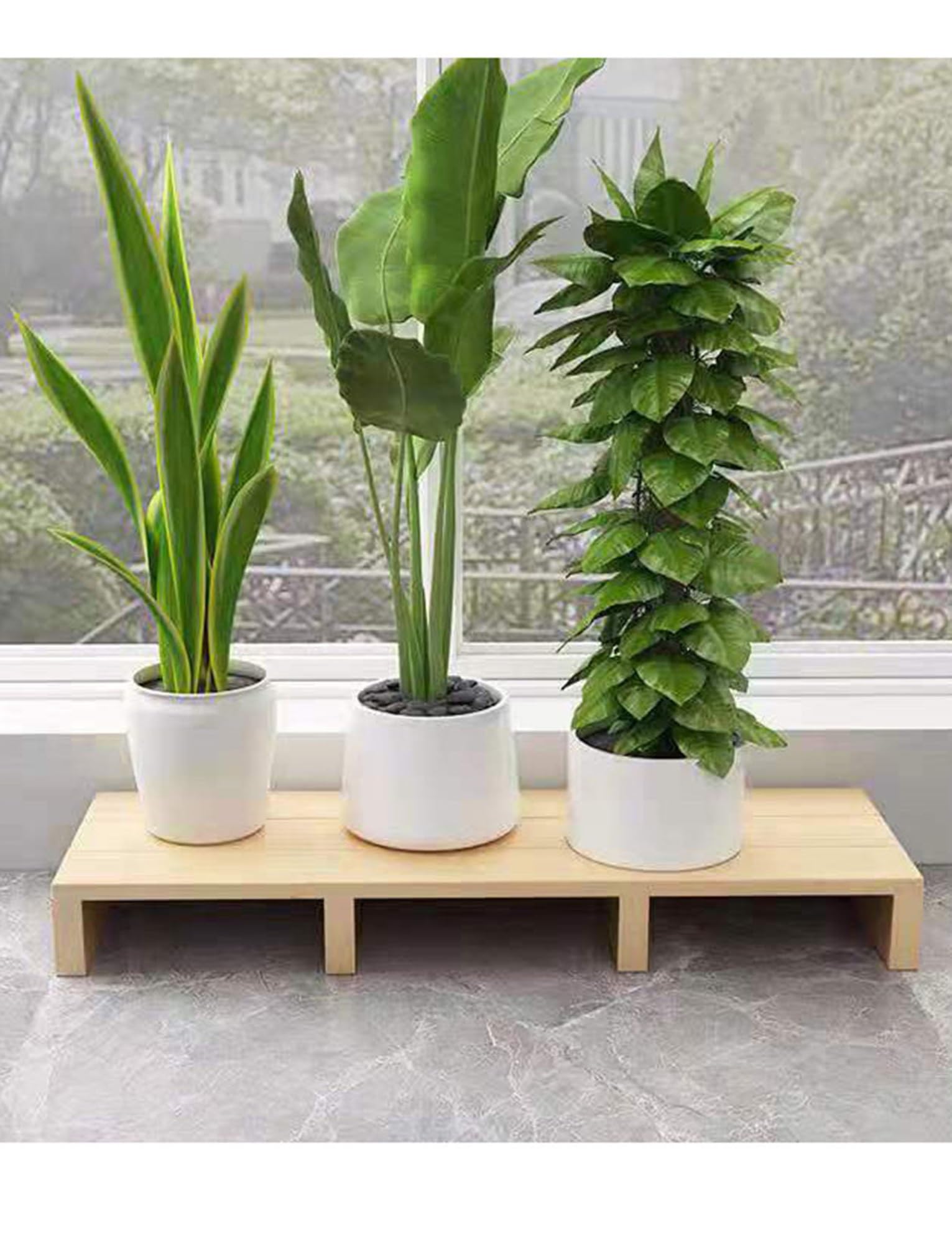 Taburete de madera resistente con almohadillas antideslizantes, escalones de madera de pino maciza para exteriores para adultos y personas mayores, resistente a la intemperie