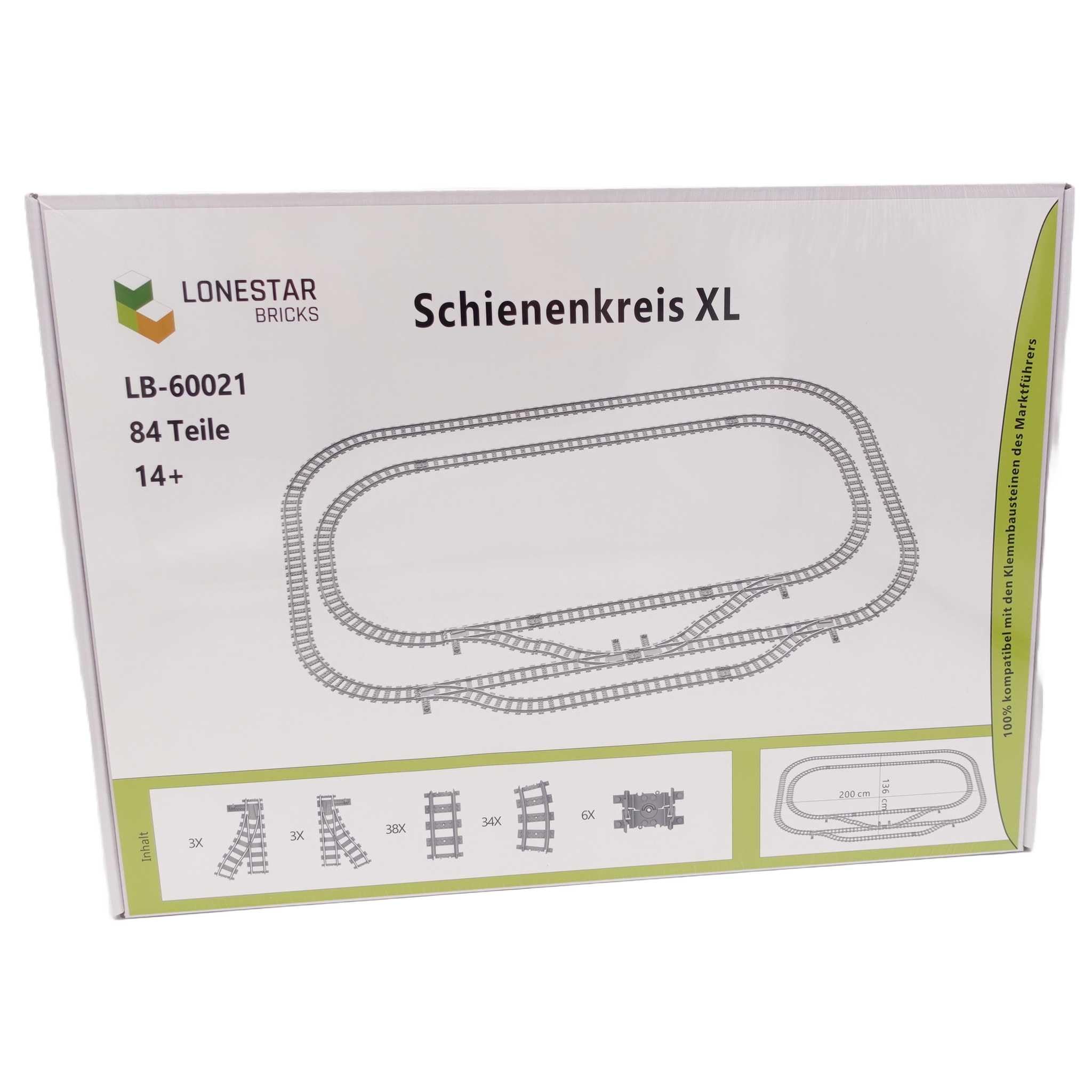 Lonestar Klemmbausteine Schienenkreis XL, City Schienen Set, kompatibel mit Klemmbausteinen, großes Eisenbahn Erweiterungspaket, Robustes Schienenset für kreative Landschaftsprojekte | Kompatibel mit Klemmbausteinen, Großes Eisenbahn Erweiterungspaket, Fü