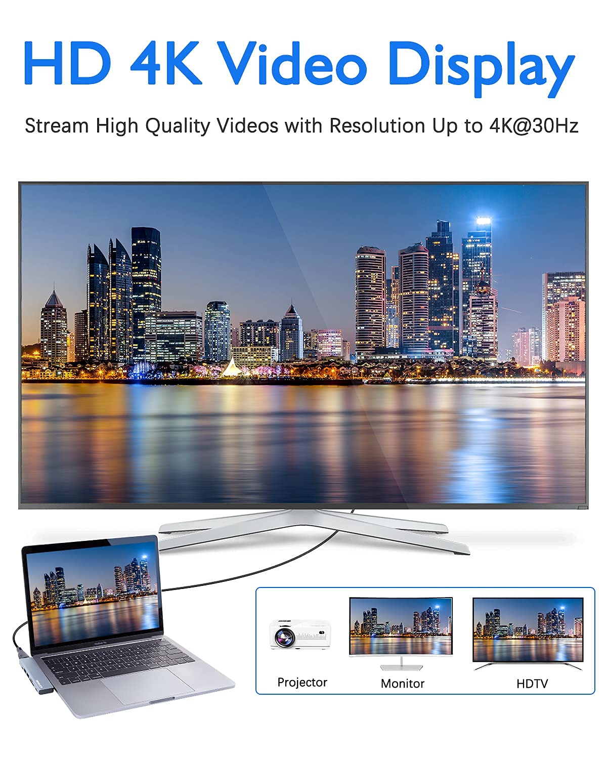 Hub USB C 7 w 1 do MacBook Pro i MacBook Air, adapter DEMKICO Macbook Pro z HDMI 4K, portem USB 3.0 i USB 2.0, czytnikiem kart SD/TF, Thunderbolt 3 (87W PD) i portem żeńskim USB C