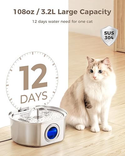 Miniatura 2 de Fuente de agua para gatos de acero inoxidable  Fuente de agua para mascotas para gatos en interiores  Dispensador automático de agua de 3.2L108 oz