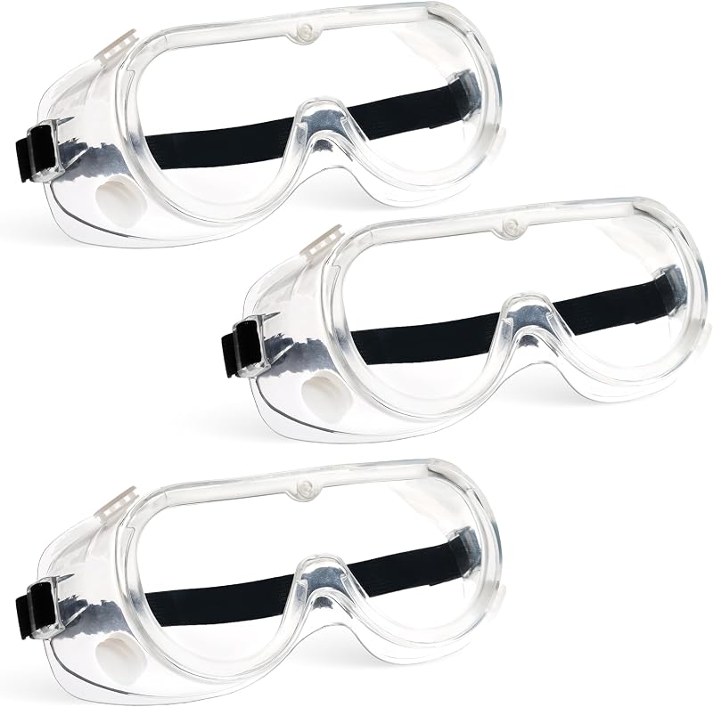 BISON LIFE Clear Anti-Fog Safety Goggles with Adjustable Strap, ANSI Z87.1 | Safety Goggles Over Glass, Impact & Scratch Resistant, Chemical Splash Resistant For Schools, Class, Lab