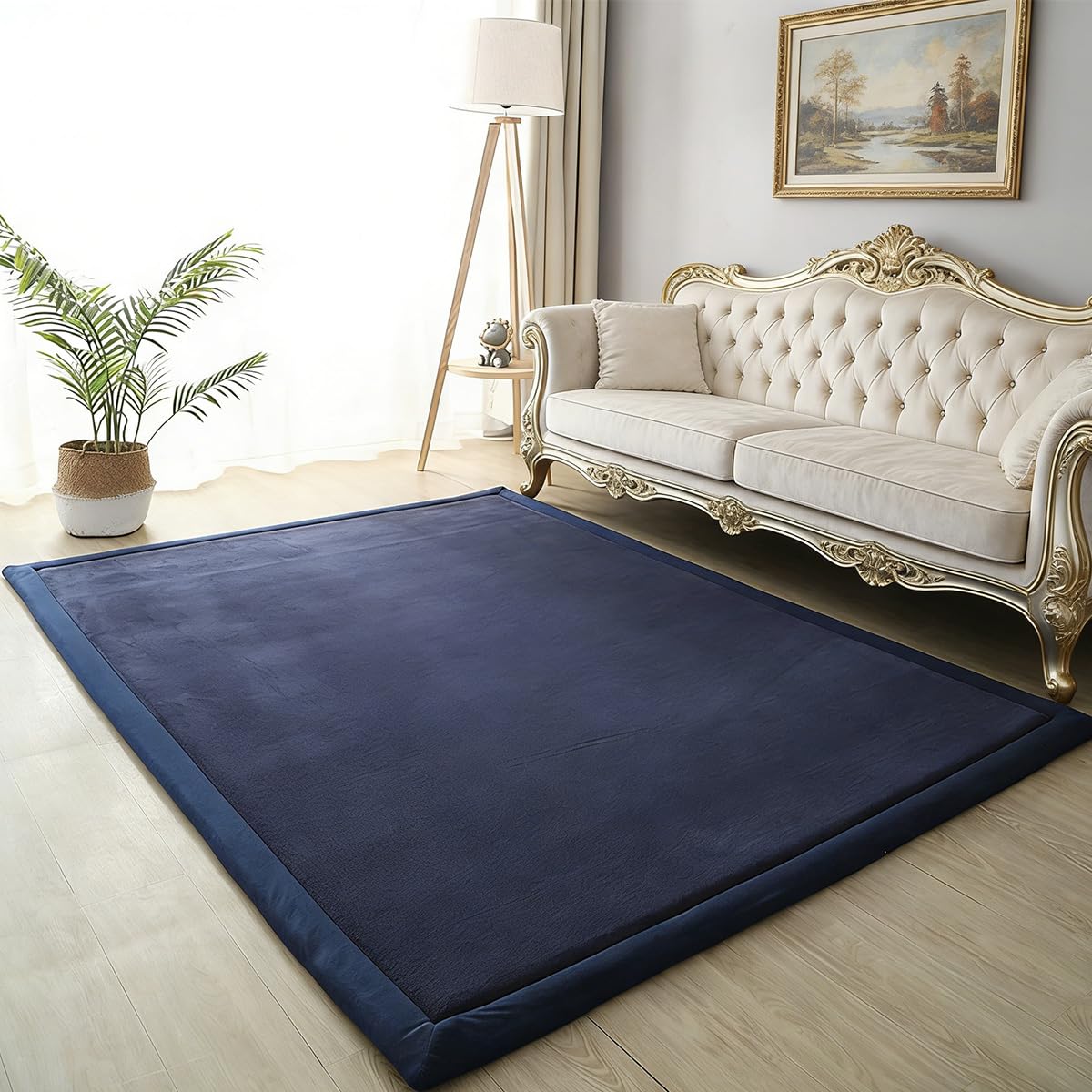 Grand tapis antidérapant en velours éponge de 3 cm d'épaisseur, pour salon, chambre à coucher, salon, chambre d'enfant, tapis de sol, tapis de parc à jeux (bleu marine, 130 x 190 cm)