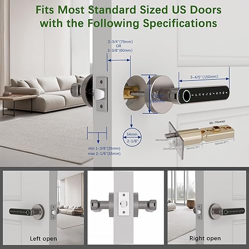 Miniatura 6 de Cerradura electrónica inteligente de huellas dactilares, entrada sin llave con asa, códigos, aplicación, tarjetas IC, huellas dactilares, llaves,