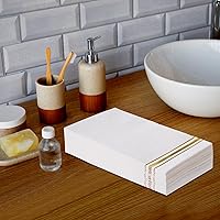 Vista 7 de 200 servilletas de papel forradas con borde dorado, elegantes servilletas de cena de 3 capas de papel blanco y dorado, toallas de mano desechables