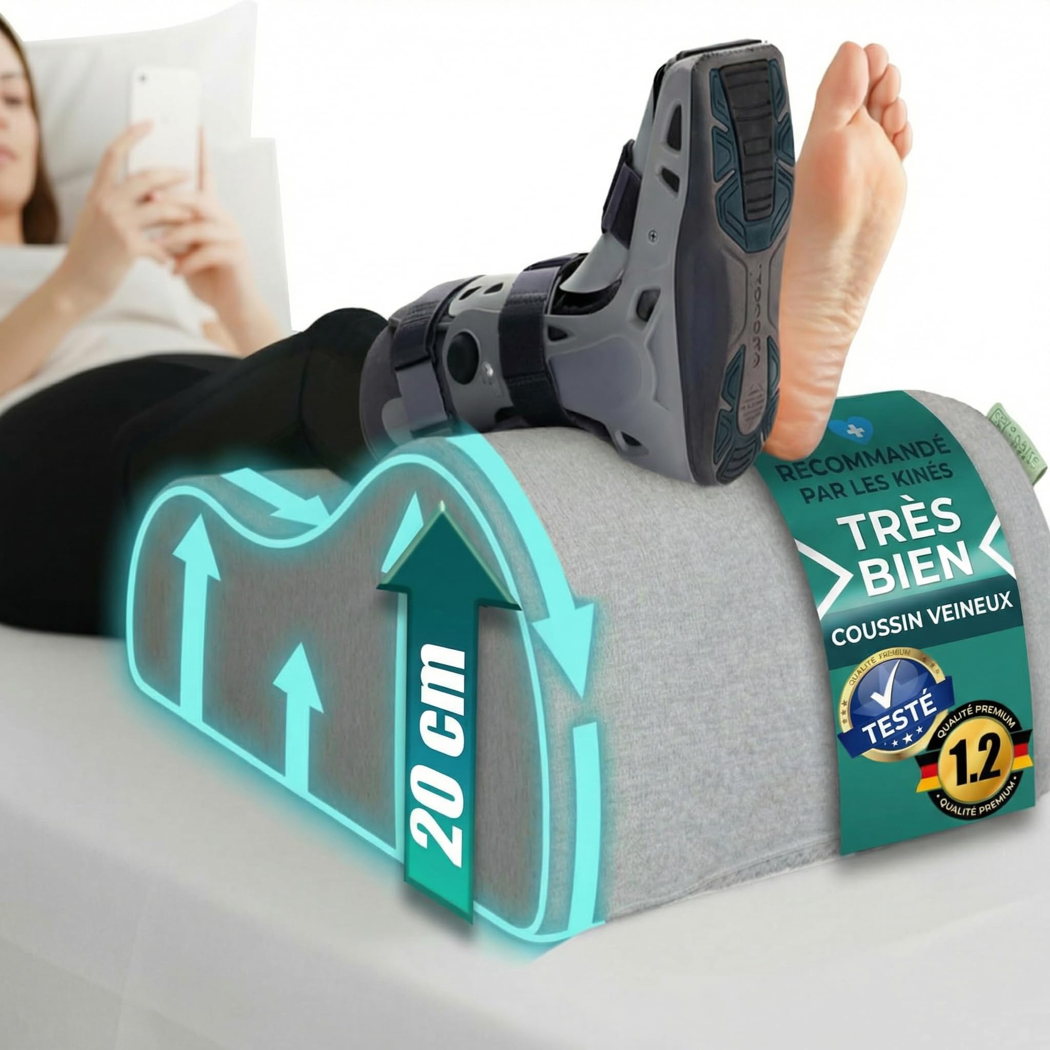 Coussin relève-jambes 20 cm – surélévation confortable pour jambes légères | Coussin de surélévation des jambes · jambes légères & détendues · repose-genoux & après opération · housse lavable · OEKO-TEX