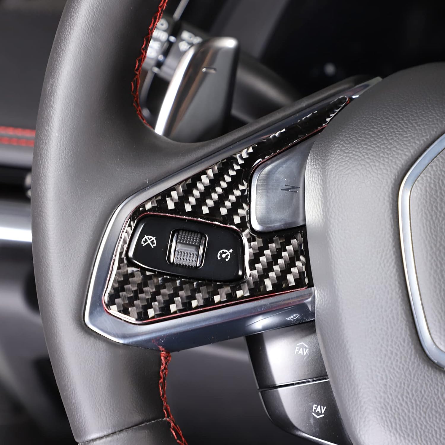 Steering Wheel Button Cover Trim Soft Carbon Fiber 2PCS Compatible with Corvette C8 Stingray 2020-2023 Decoration Sticker Accessories (Black Carbon)