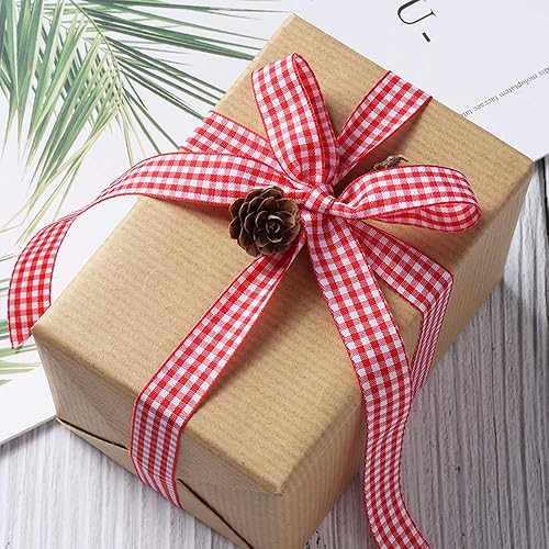 Miniatura 3 de VIVIQUEN Cinta de cuadros a cuadros de 1 pulgada de ancho, cinta a cuadros de tafetán de 25 yardas de largo, borde tejido 100% poliéster (rojo, 1