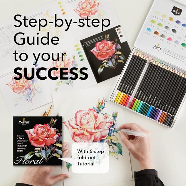 Castle Art Supplies Aquarellstifte zum Thema Botanik | 24 erlesene, leuchtende Farben | Zeichnen & Malen zugleich | Für erfahrene Künstler, zum Verschenken | Exklusive Blechdose - 5