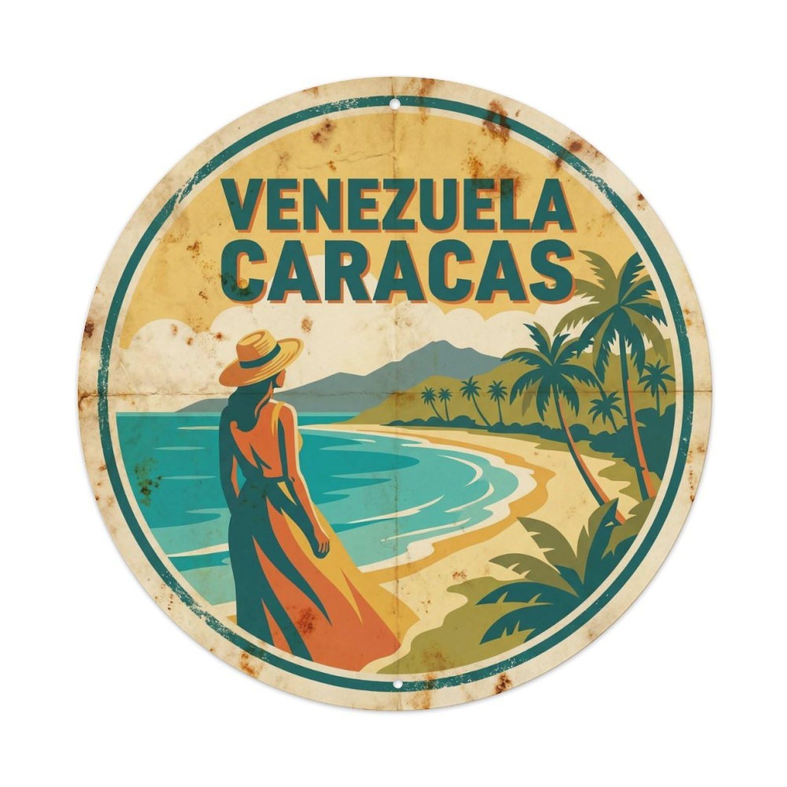 Venezuela Caracas Caribbean Coast WPA Travel Metal Tin Sign