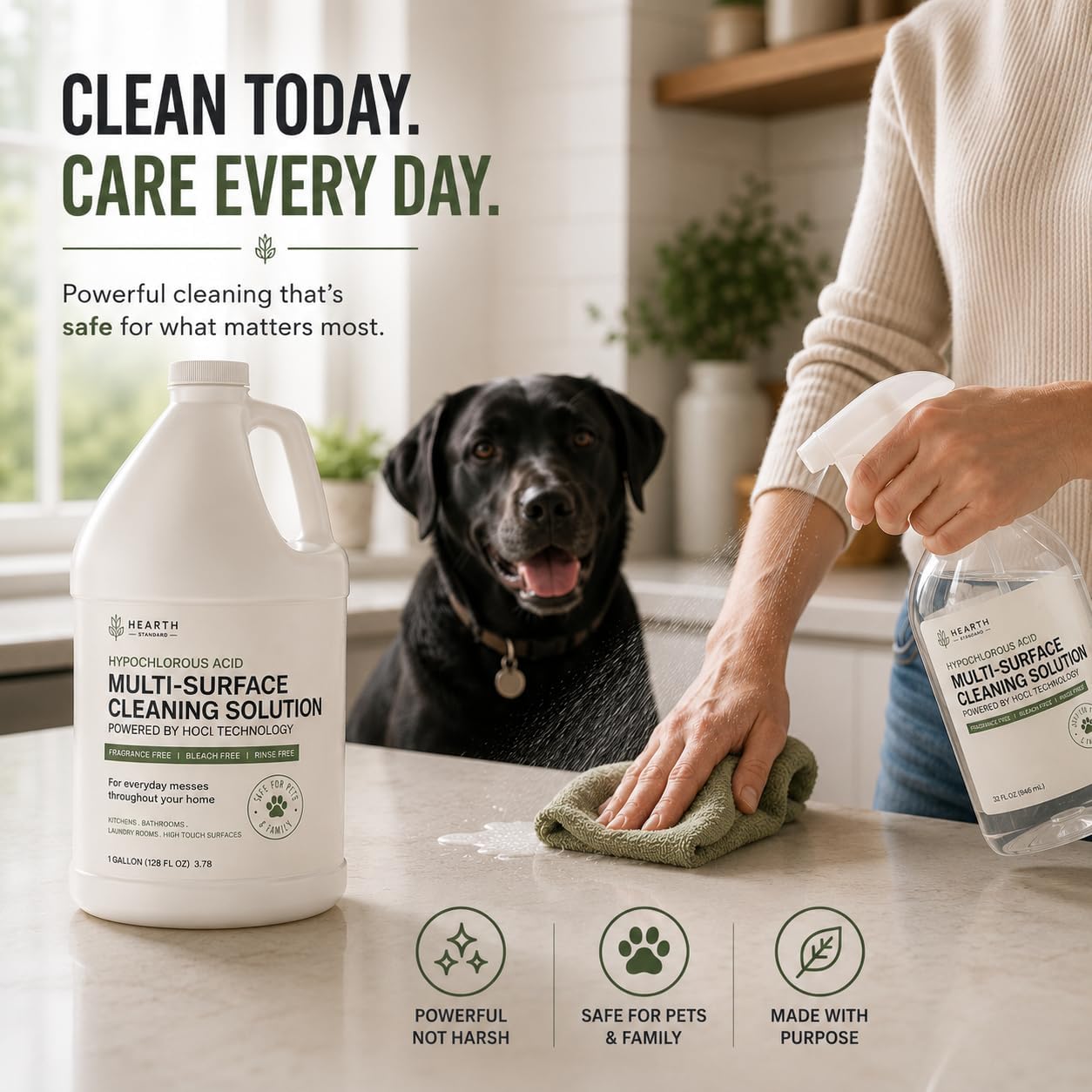 Hearth Standard Hypochlorous Acid Cleaner, 1 Gallon Refill, 500 PPM HOCl Multi-Surface Cleaning Solution, Ready to Use, Fragrance Free, for Kitchens, Bathrooms & Pet Areas image 3