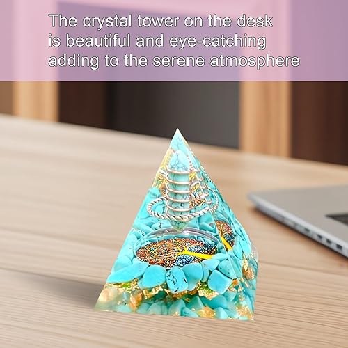 Miniatura 5 de Generador de energía de cristales de pirámide de cristal de orgonita, turquesa para atraer riqueza, éxito y prosperidad utilizado para meditación y