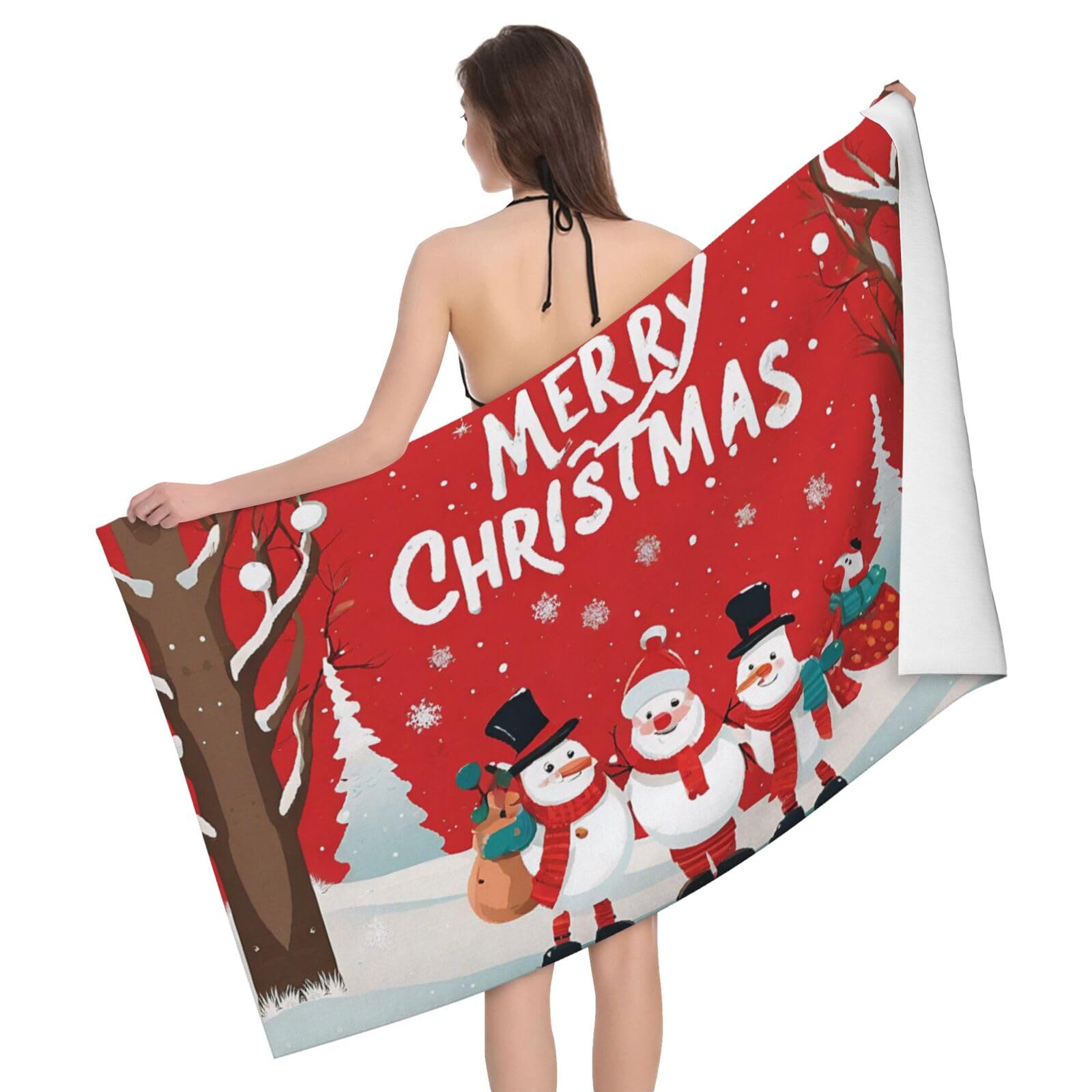 Uenffkdap White Merry Xmas Microfiber Absorbent Bath Towel, Soft And Absorbent, Used In Bathrooms, Beaches And Swimming Pools.
