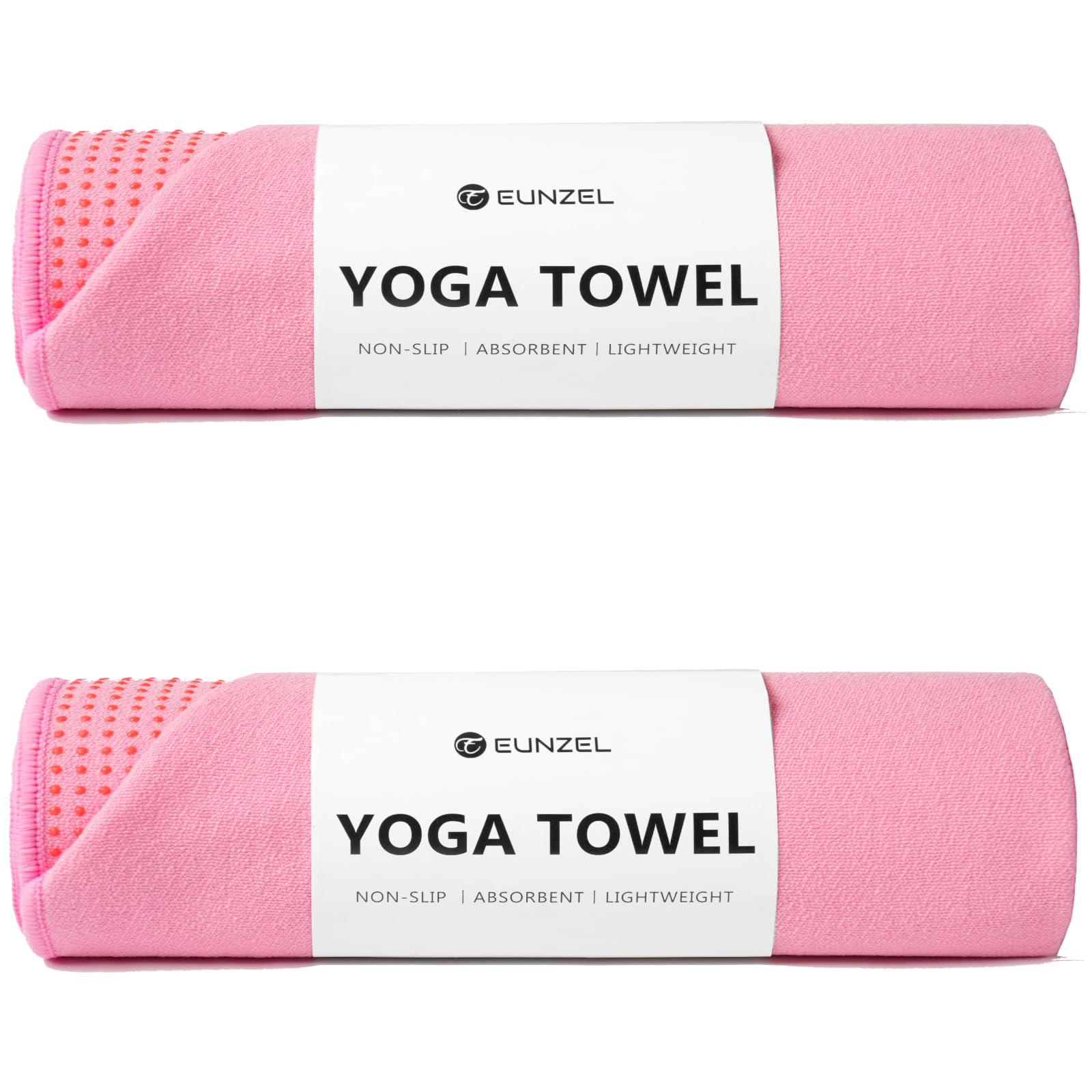 Eunzel 2 Pack Hot Yoga Towel with Grip Dot, Non Slip Yoga Mat Towe Sweat Absorbent Towel for Hot Yoga,Bikram, Pilates and Fitness 72" x 24", Pink