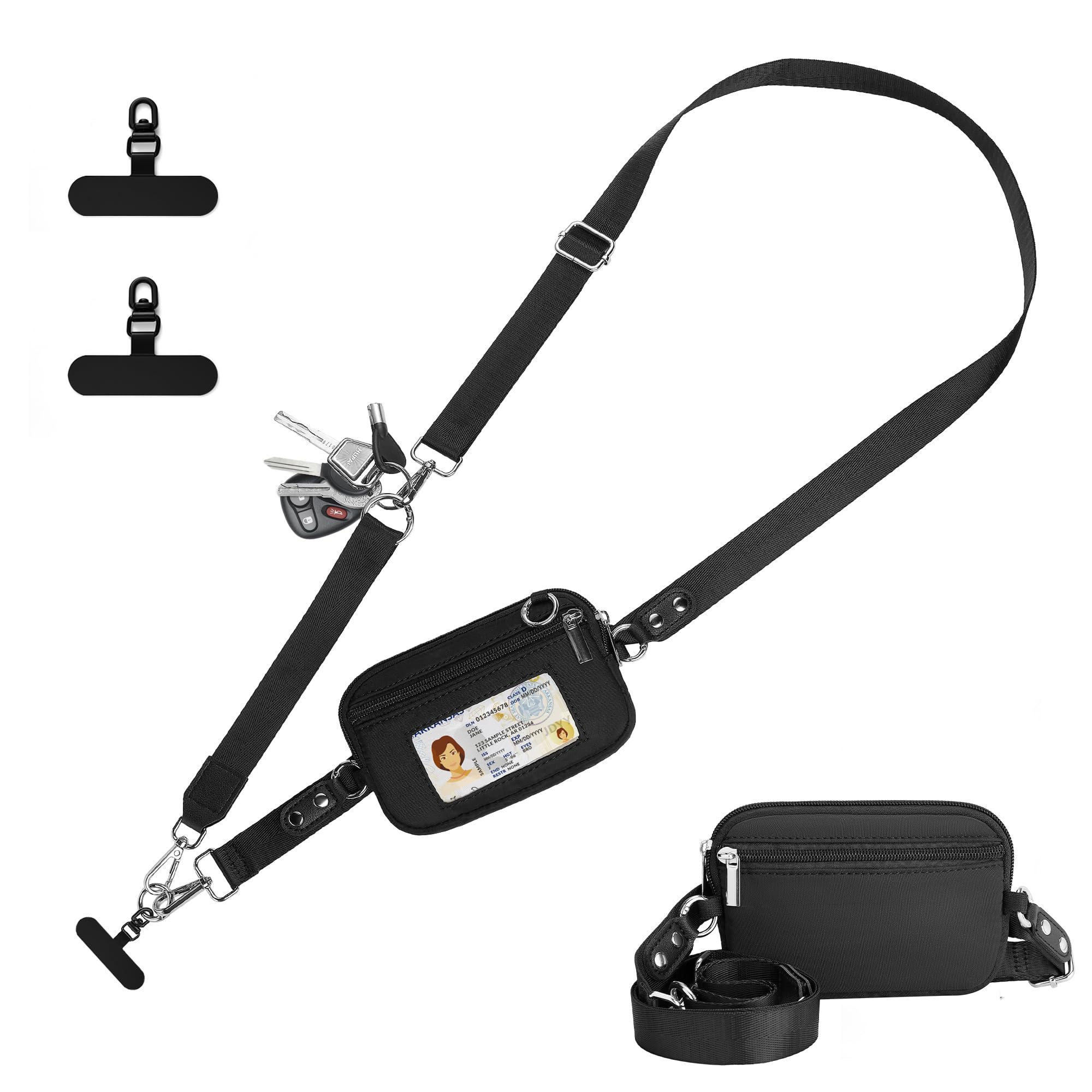 RDGDFONG Clip and Go Strap for Phone with Wallet Crossbody, Phone Lanyard Detachable - Adjustable Crossbody Neck Strap with ID Window, Universal Clip