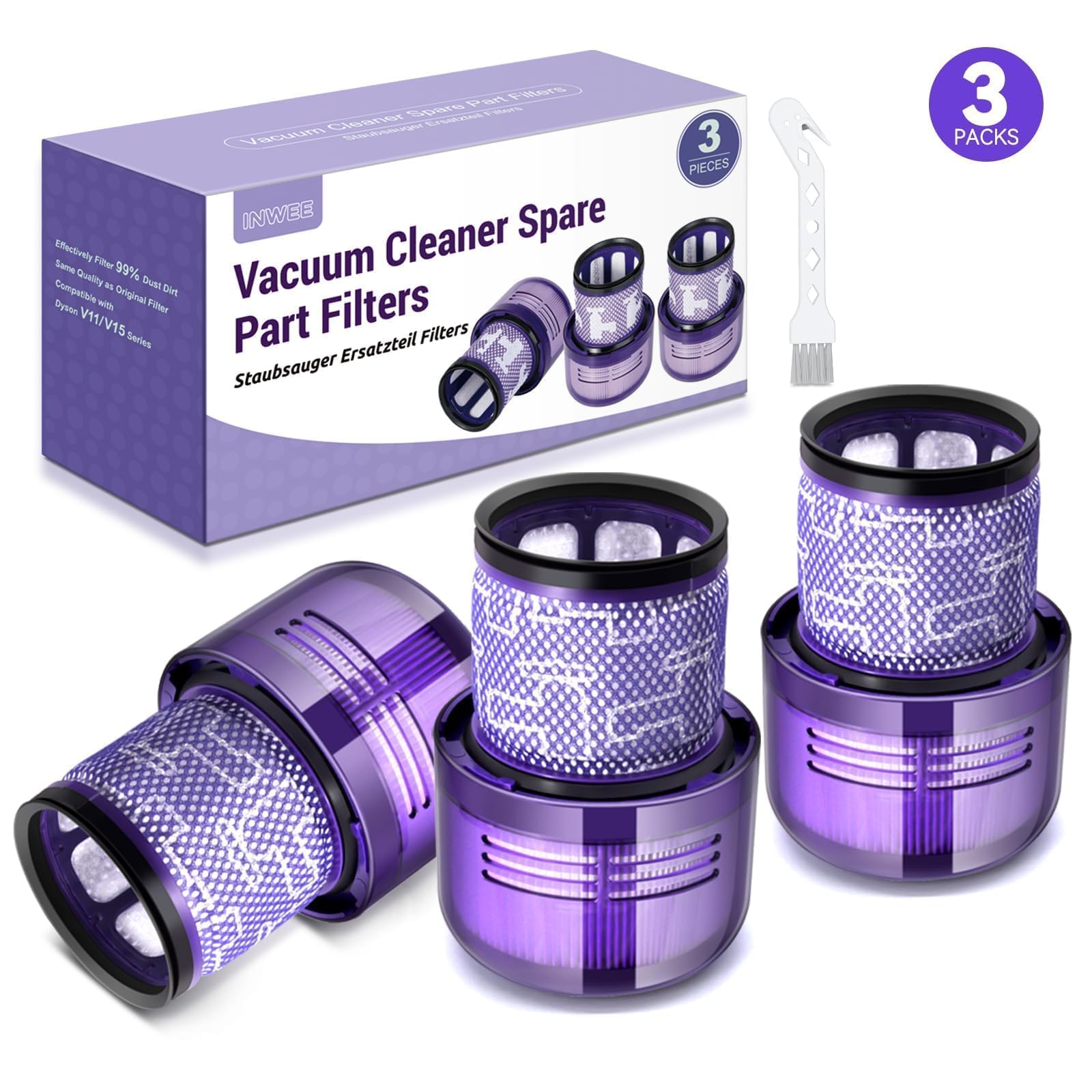 Filtro para Dyson V11, KNOWOM 3 Pack 3 Pack Reemplazo para vacío inalámbrico V11, Filtro para Dyson V15 V11 SV14 SV17SV22 Detect Animal Absolute Extra Pro Torque Drive Vacuum, Reemplace#DY-970013-02