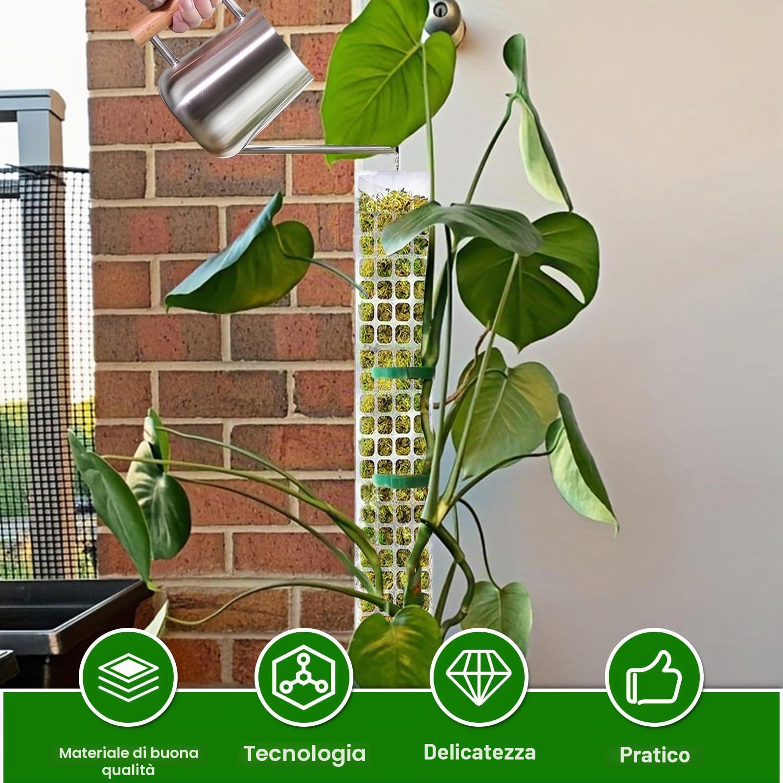6 set di bastoncini di muschio per piante rampicanti, 61 cm, in plastica, con 3 picchetti, 2 nastri in velcro, 30 m, supporto per rampicanti Monstera, asta per piante rampicanti Monstera