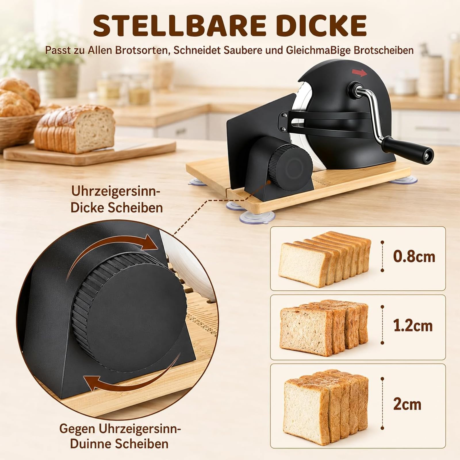 Trancheuse à pain pliable manuelle en acier inoxydable 304 avec graduation, épaisseur de disque réglable, coupe-pain pour fromage, pain et légumes (noir)