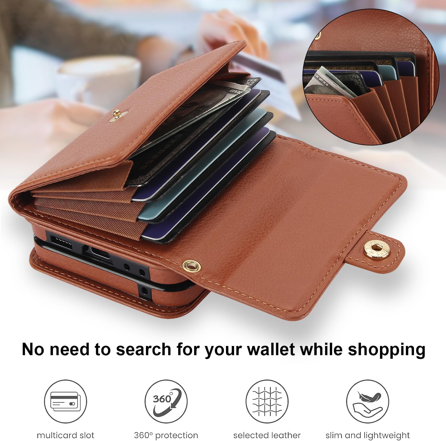 Motorola Razr 40 Ultra/Moto Razr Plus 2023 Wallet Case with Crossbody Wrist Strap Lanyard Credit Card Holder Slot Stand RFID Blocking for 5G XT2321-3 Women Men Girls Brown